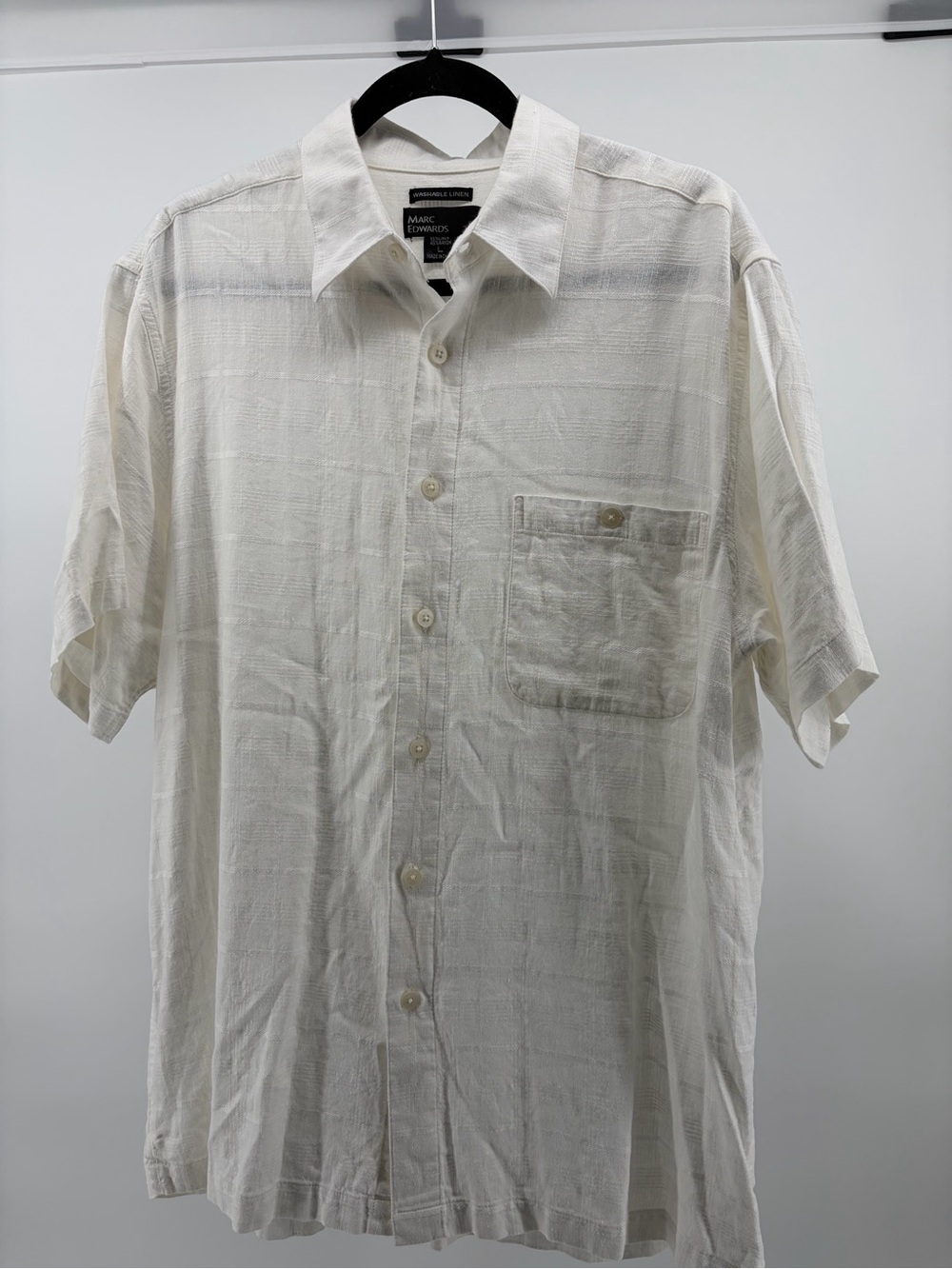 Marc Edwards Washable Linen Men's White Casual Button Down Size‎ Large